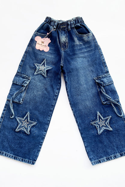 Pantalón Jean con Bordado de Estrellas y Pedrería