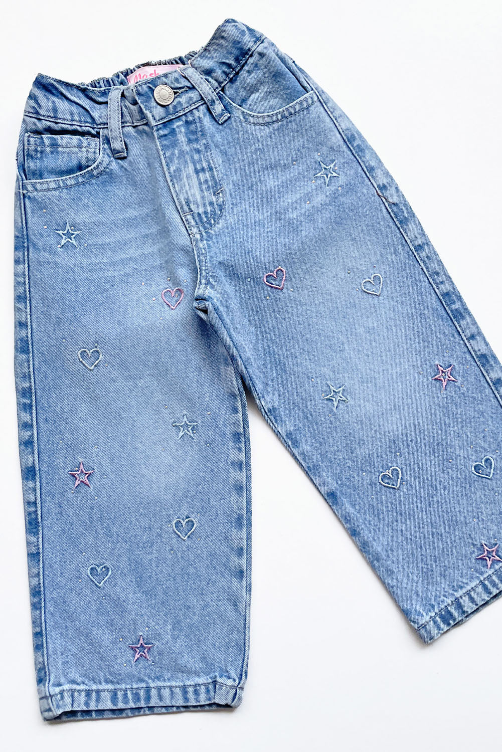 Pantalón Jean con Bordado de Corazoes y Estrellas