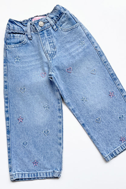 Pantalón Jean con Bordado de Corazoes y Estrellas