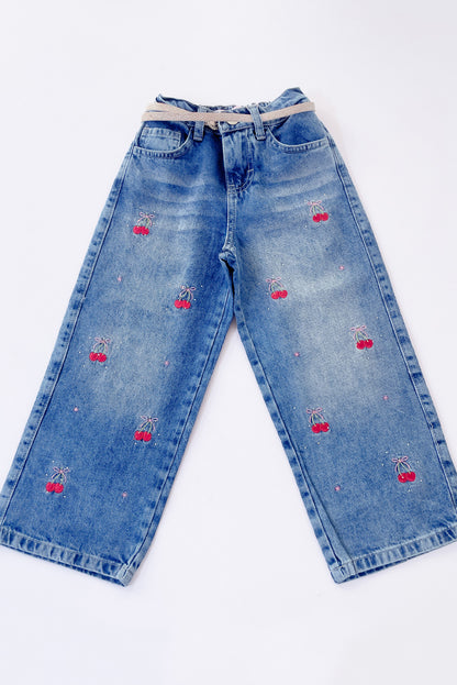 Pantalón Jean con Bordado de Cerezas