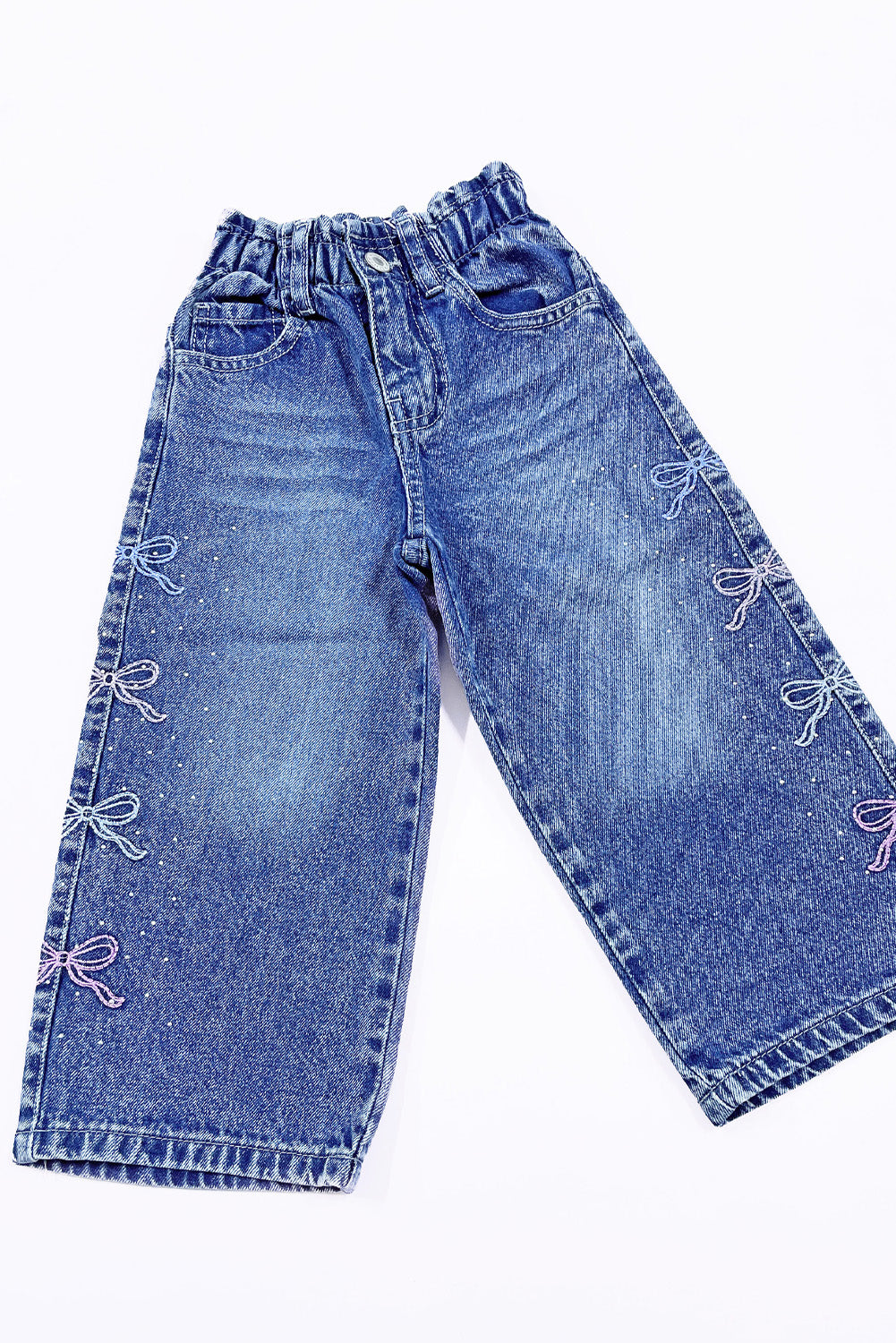 Pantalón Jean con Bordado de Lazos y Pedrería