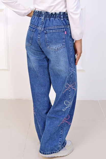 Pantalón Jean con Bordado de Lazos y Pedrería