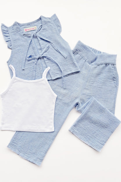 Conjunto de 3 piezas Bividi, Chaleco y Pantalon Acampanado de Lino