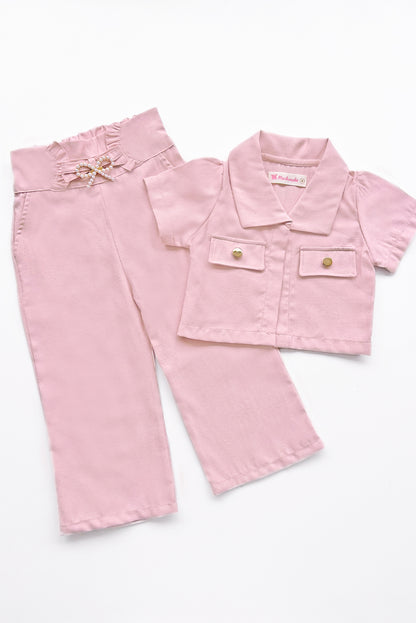 Conjunto de Chaqueta Crop y Pantalón de Pretina Alta