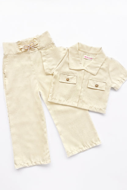 Conjunto de Chaqueta Crop y Pantalón de Pretina Alta