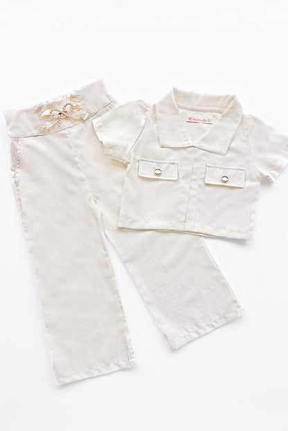 Conjunto de Chaqueta Crop y Pantalón de Pretina Alta