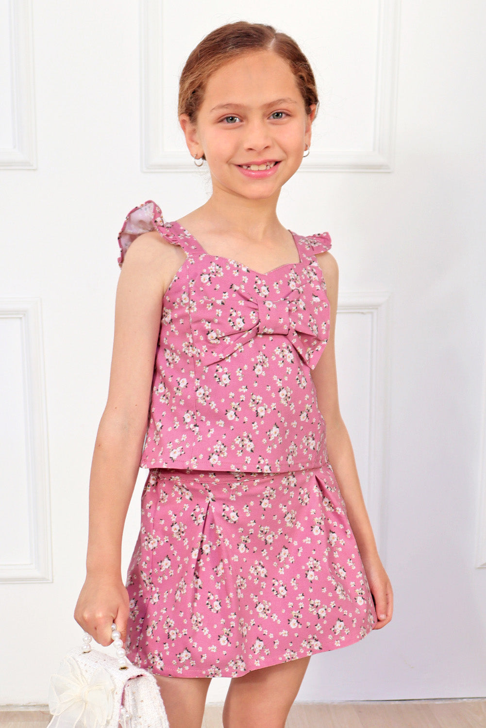 Set de Top Cropped y Falda Tableros con Short Interno