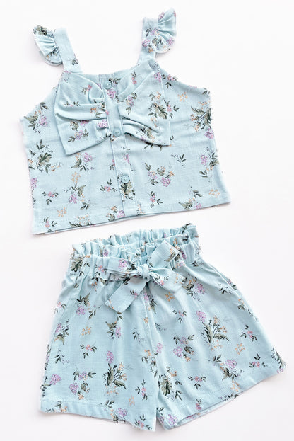 Set de blusa con forma de lazo en pecho y short con lazo en pretina
