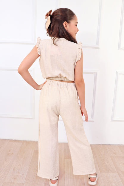 Set de blusa con mangas tipo alitas y pantalón con pinzas