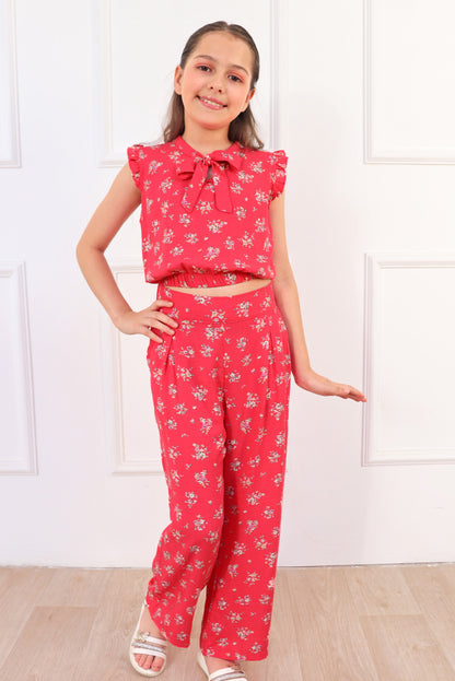 Set de blusa con mangas tipo alitas y pantalón con pinzas