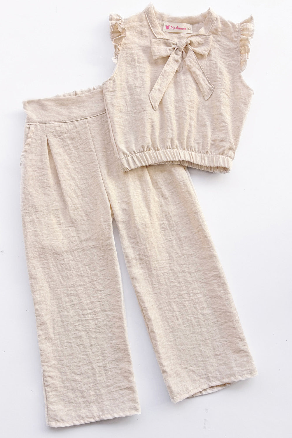 Set de blusa con mangas tipo alitas y pantalón con pinzas