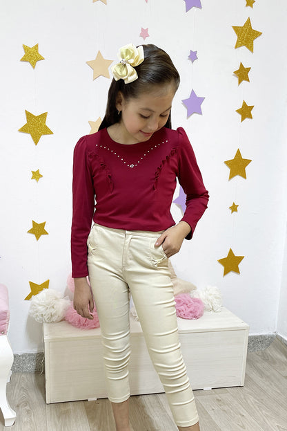 Polo con volantes delantero y collar en pedreria