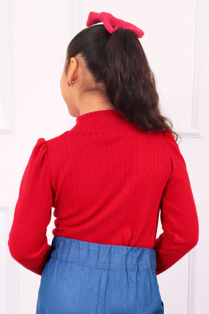 POLO CHOMPERO DE CUELLO ALTO CON LAZITO DE ORGANZA