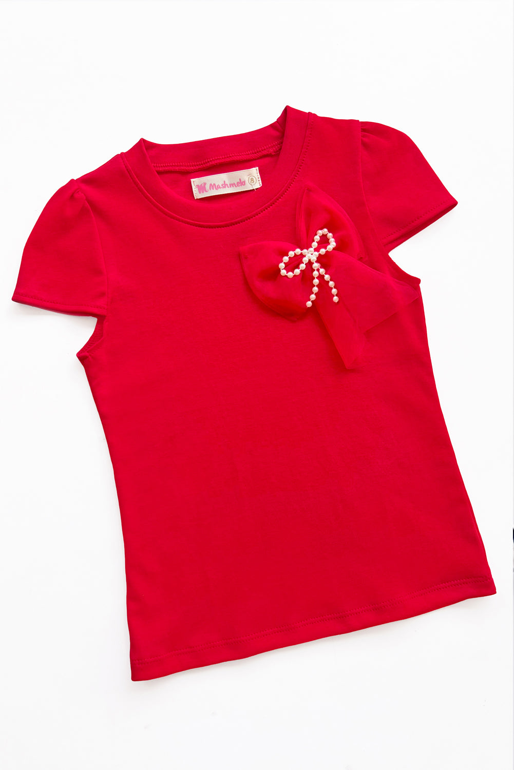 Polo  de Algodón Pima con Lazo de Tull y Perlas