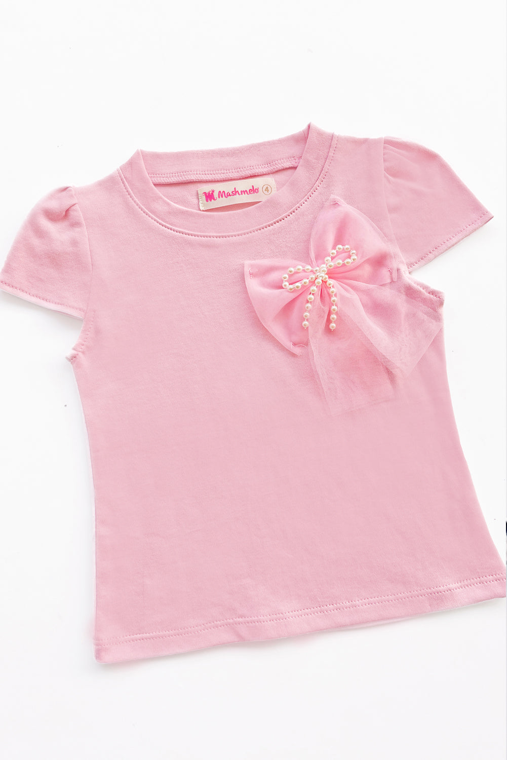 Polo  de Algodón Pima con Lazo de Tull y Perlas