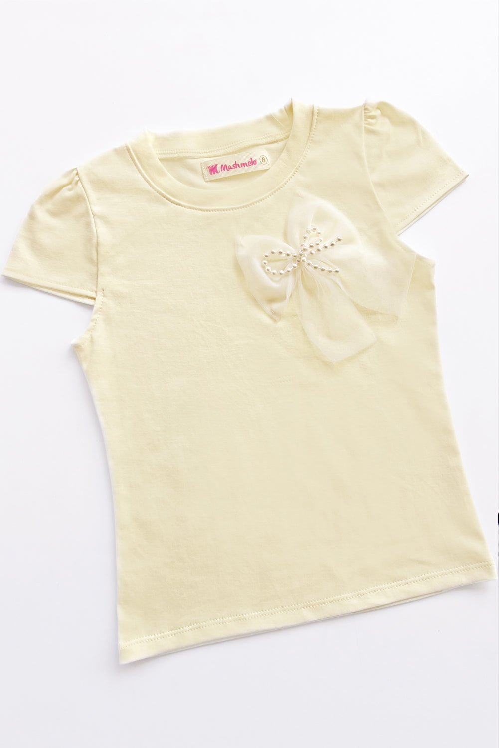 Polo  de Algodón Pima con Lazo de Tull y Perlas