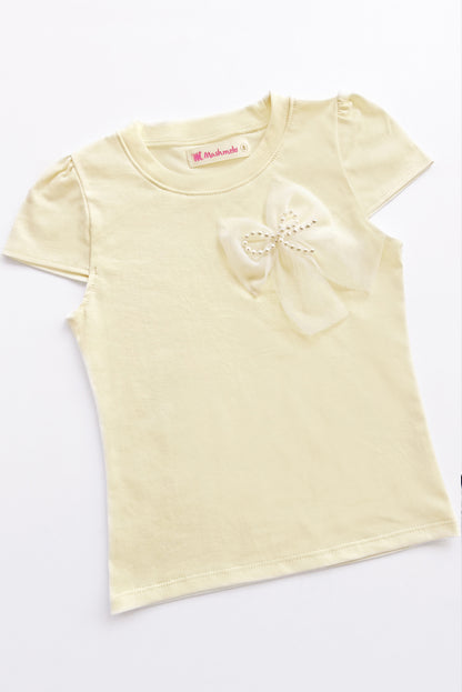 Polo  de Algodón Pima con Lazo de Tull y Perlas