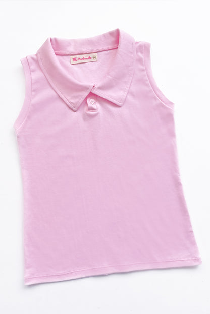 Polo sin mangas con cuello camisero en algodón Pima