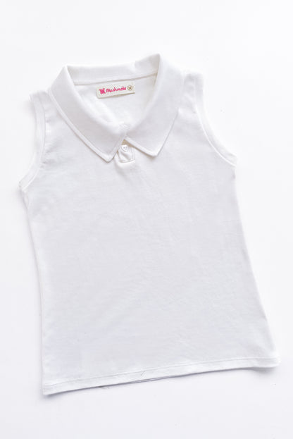Polo sin mangas con cuello camisero en algodón Pima