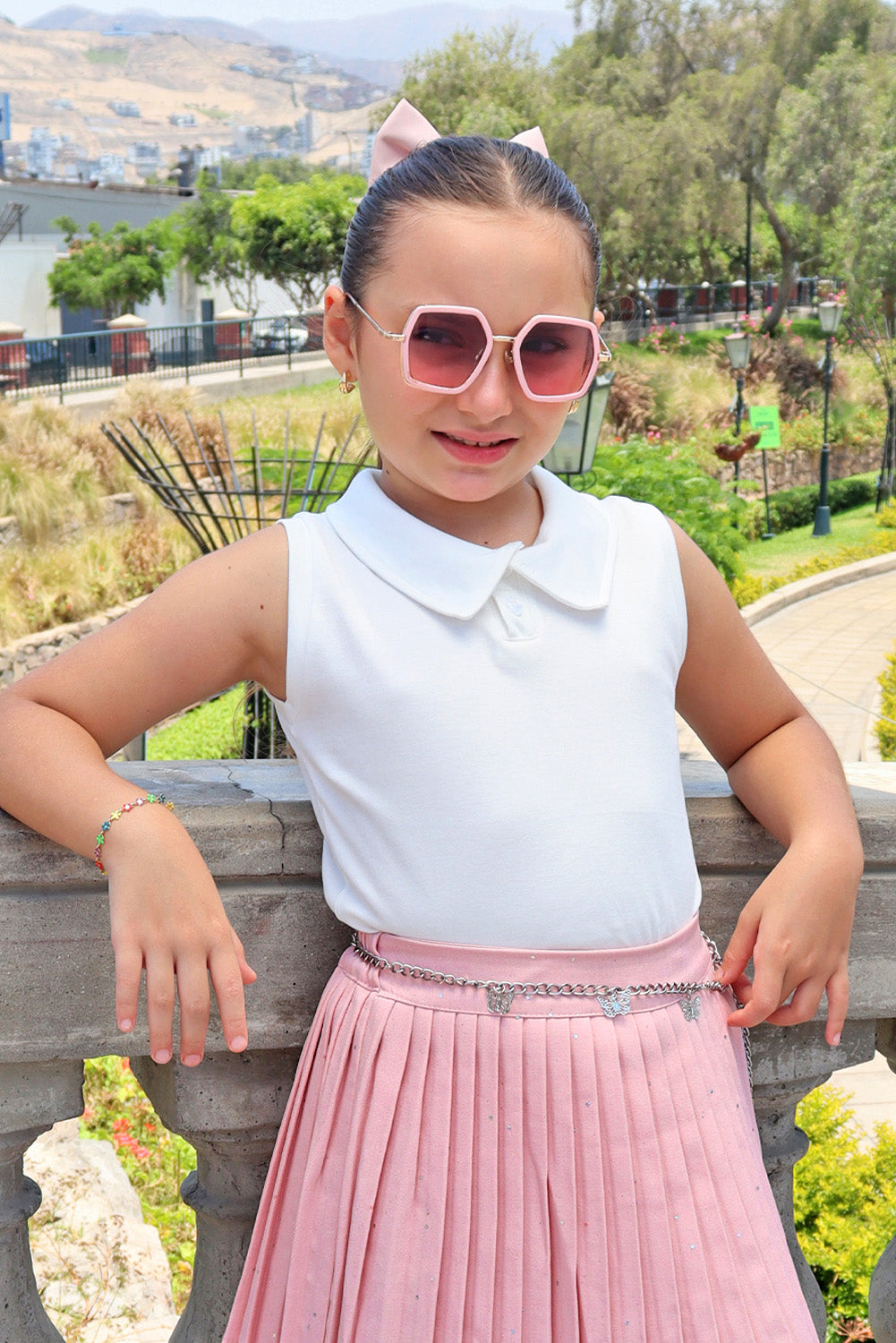 Polo sin mangas con cuello camisero en algodón Pima
