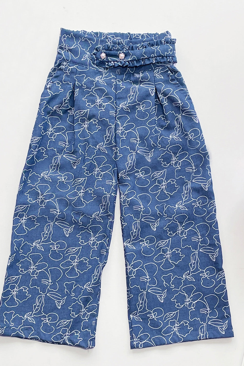 PANTALÓN DE CHAMBRAY CON CINTURA ALTA FRUNCIDA