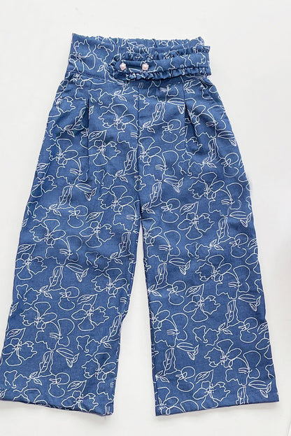 PANTALÓN DE CHAMBRAY CON CINTURA ALTA FRUNCIDA