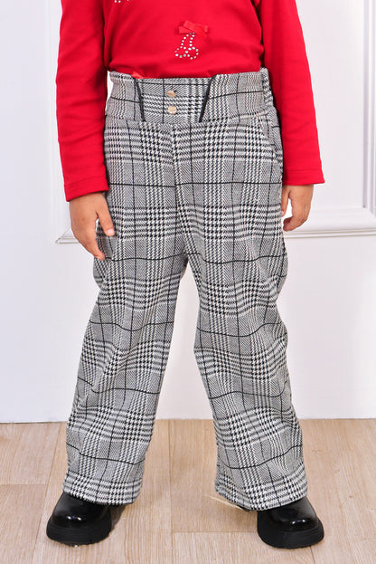 PANTALON EN PRINCIPE DE GALES CON CORTE V EN PRETINA