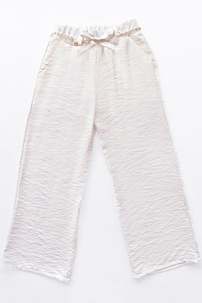Pantalón con Cinturón de Perlas y Forro Interno