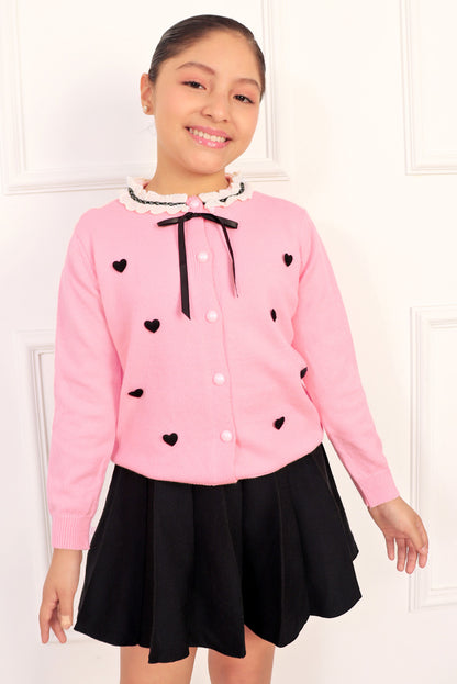 Set de Falda + Chompa con Corazones y Lazo