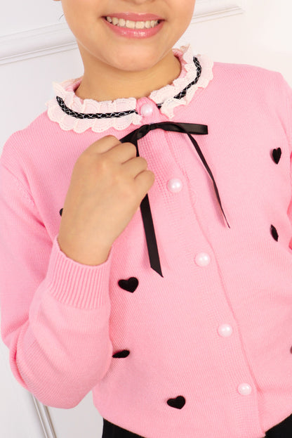 Set de Falda + Chompa con Corazones y Lazo