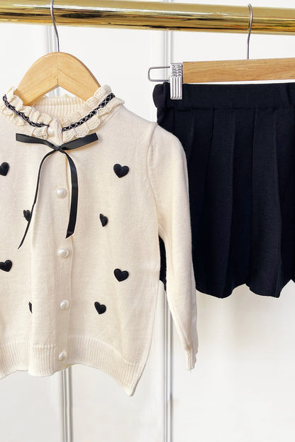 Set de Falda + Chompa con Corazones y Lazo