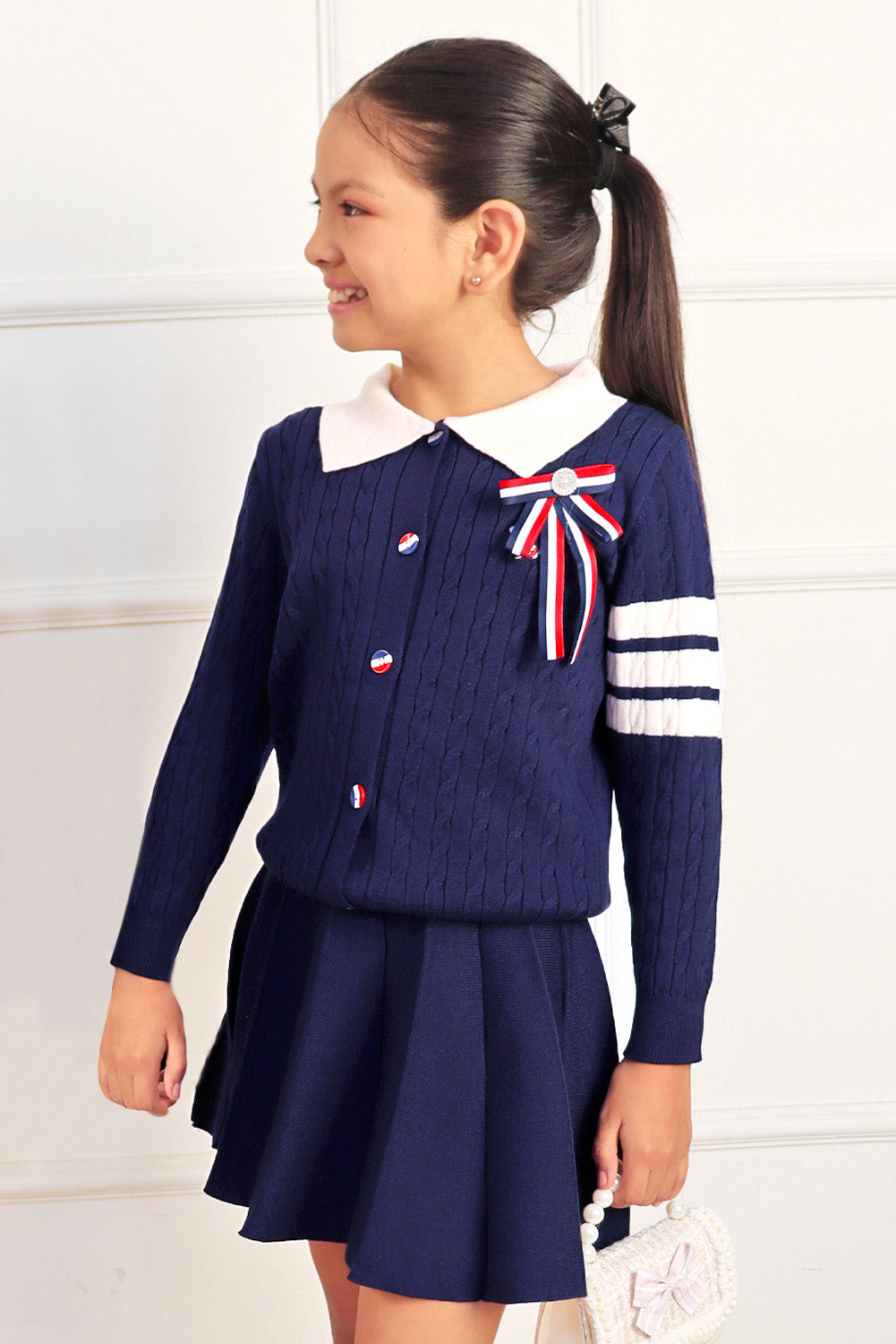 Set de Falda y Chompa Cuello Camisero con Bordado