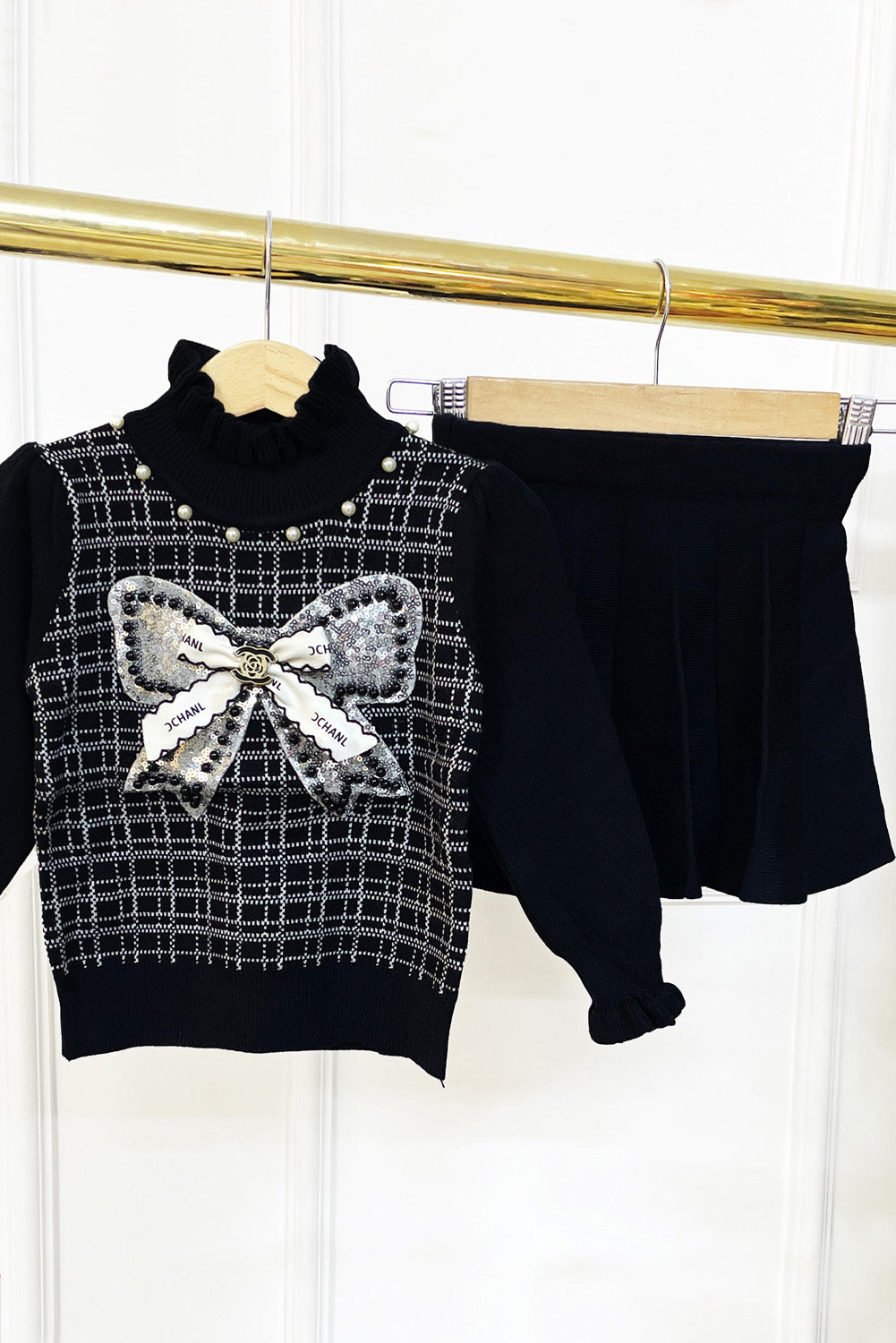 Set de Chompa Estilo Chanel y Falda Acampanada