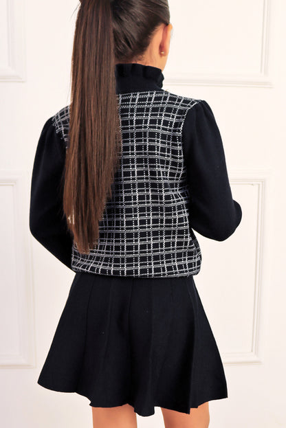 Set de Chompa Estilo Chanel y Falda Acampanada