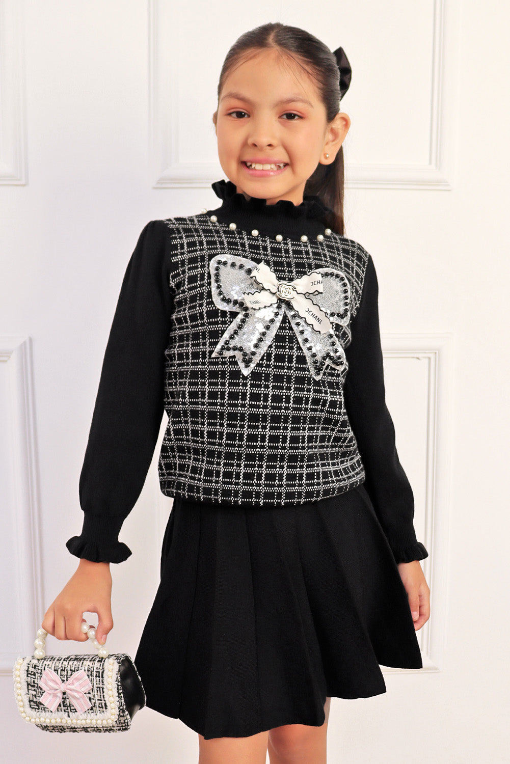 Set de Chompa Estilo Chanel y Falda Acampanada