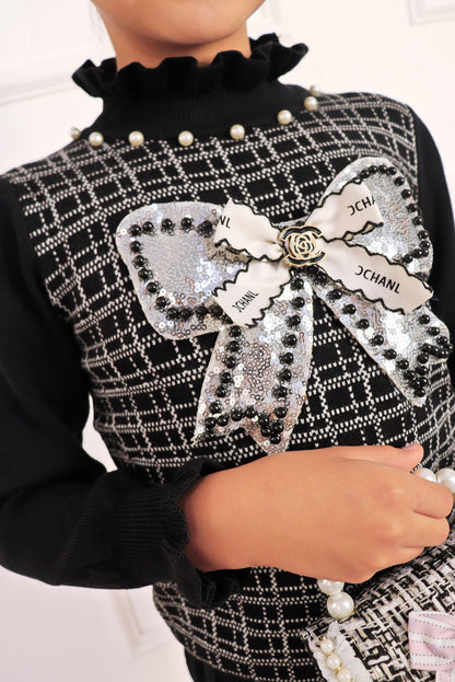 Set de Chompa Estilo Chanel y Falda Acampanada