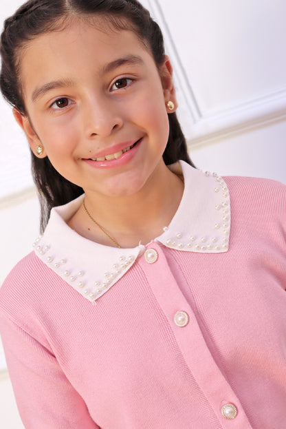 Set de Falda y Chompa con Perlas en Cuello