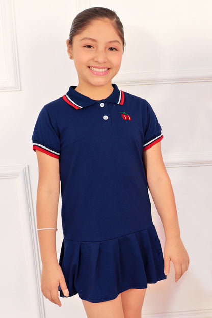 Vestido Cuello Camisero y Falda Tableada