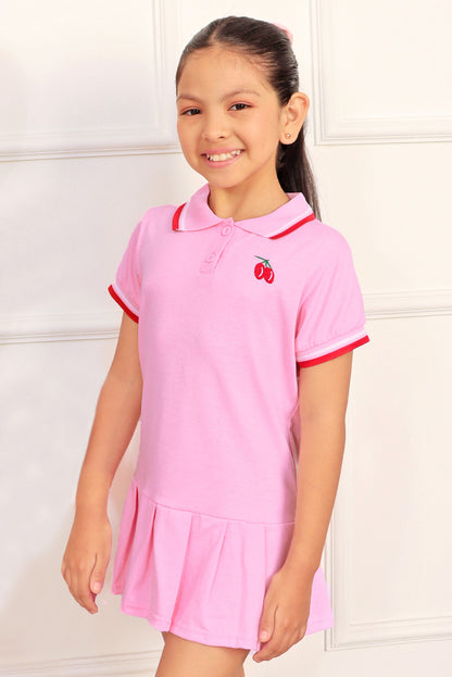 Vestido Cuello Camisero y Falda Tableada