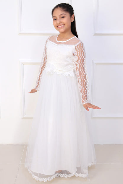 Vestido Manga Larga con Encaje Floral