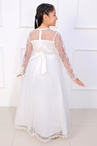 Vestido Manga Larga con Encaje Floral