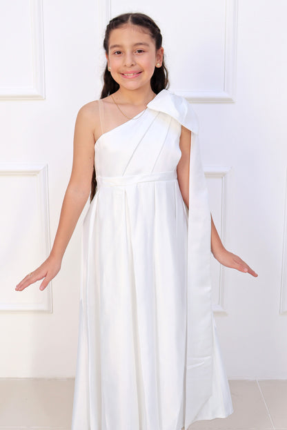 Vestido en Seda con Lazo en Hombro