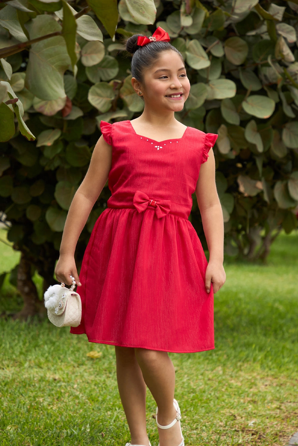 Vestido de Gasa con Lazo al Centro para Niña