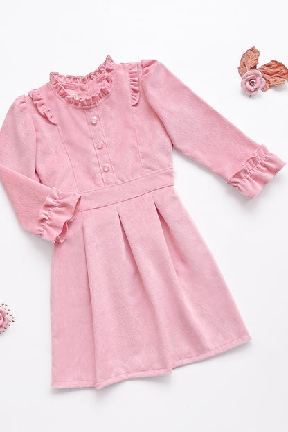 VESTIDO DE CORDUROY CON VOLANTE EN CUELLO, CANESU Y PUÑOS