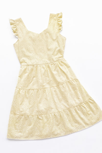 Vestido en Brodery con Escote Corazón y Faldón en 3 Tiempos