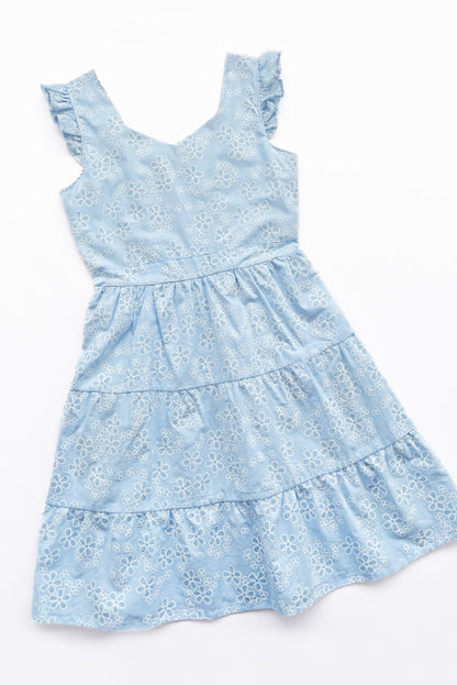 Vestido en Brodery con Escote Corazón y Faldón en 3 Tiempos