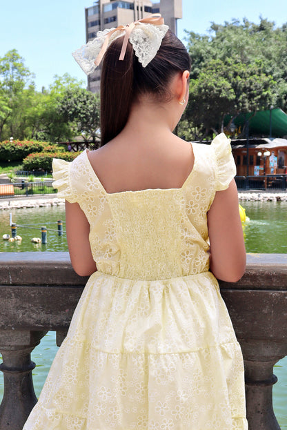 Vestido en Brodery con Escote Corazón y Faldón en 3 Tiempos